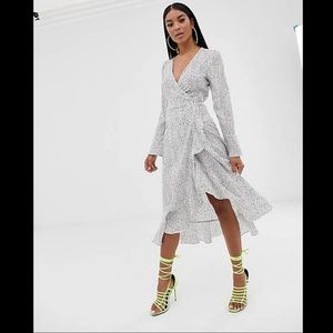 Pretty Lavish - Midi Wrap Frill Dress — Polka Dot —- Size 6